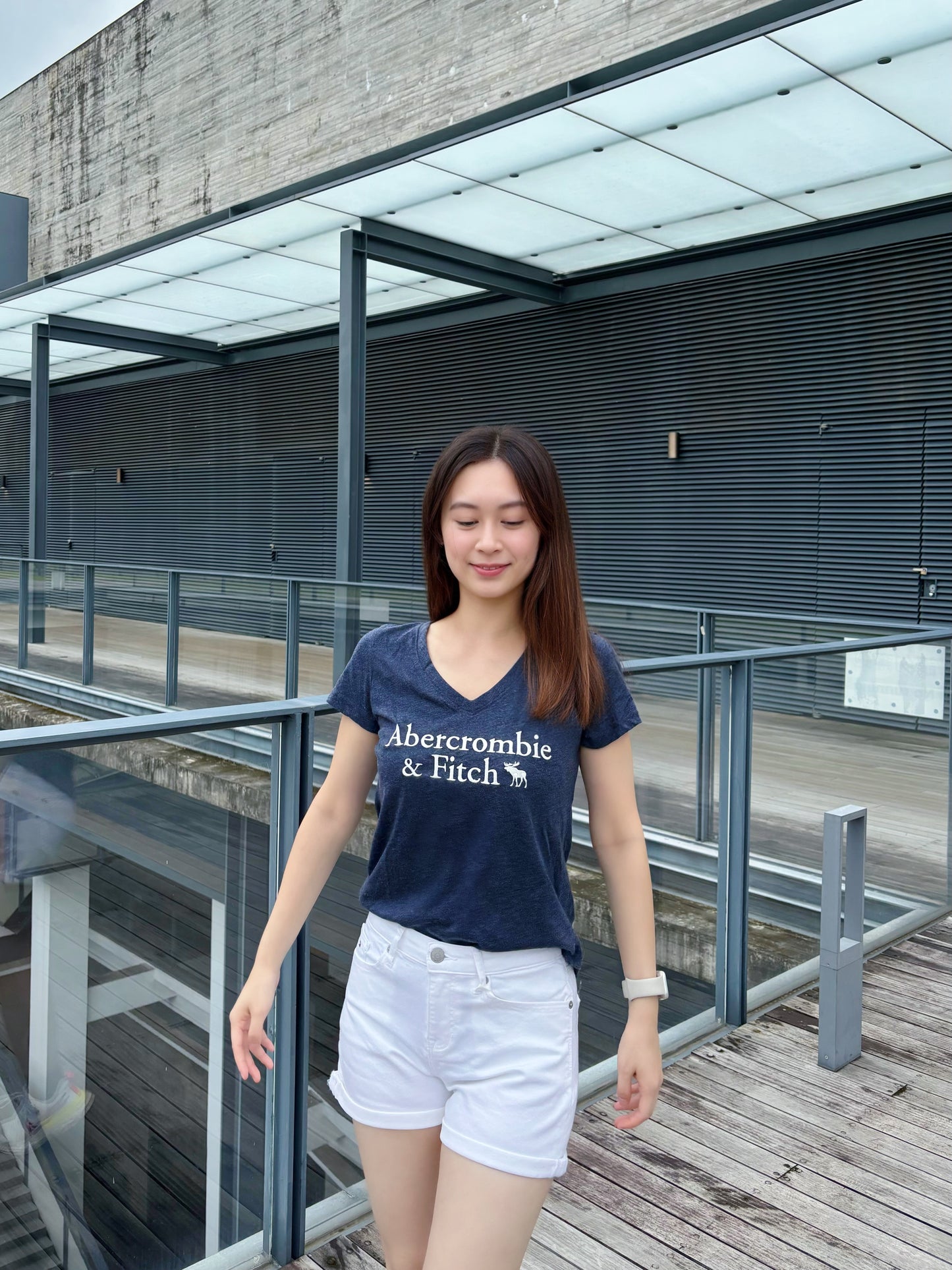 Embroidered V-neck Logo T-shirt