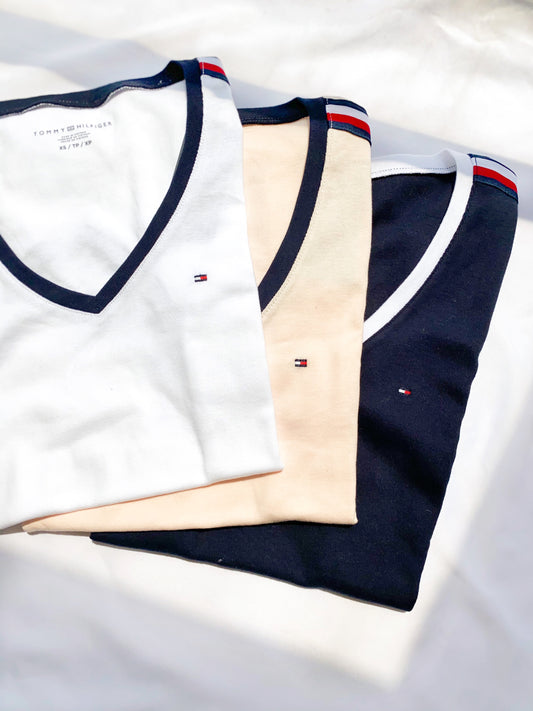 V-neck Ringer Logo T-shirt