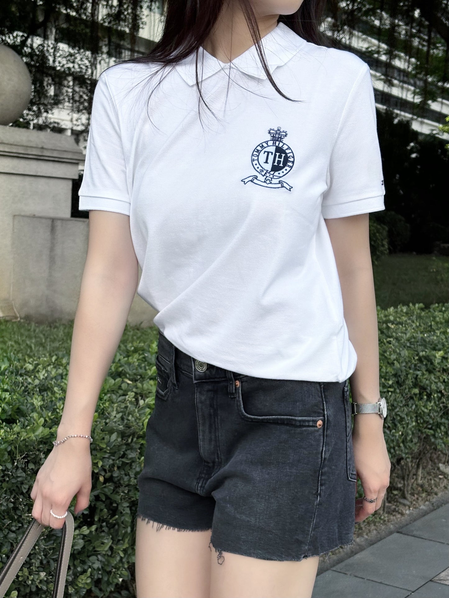 Crest Embroidery Zip Polo