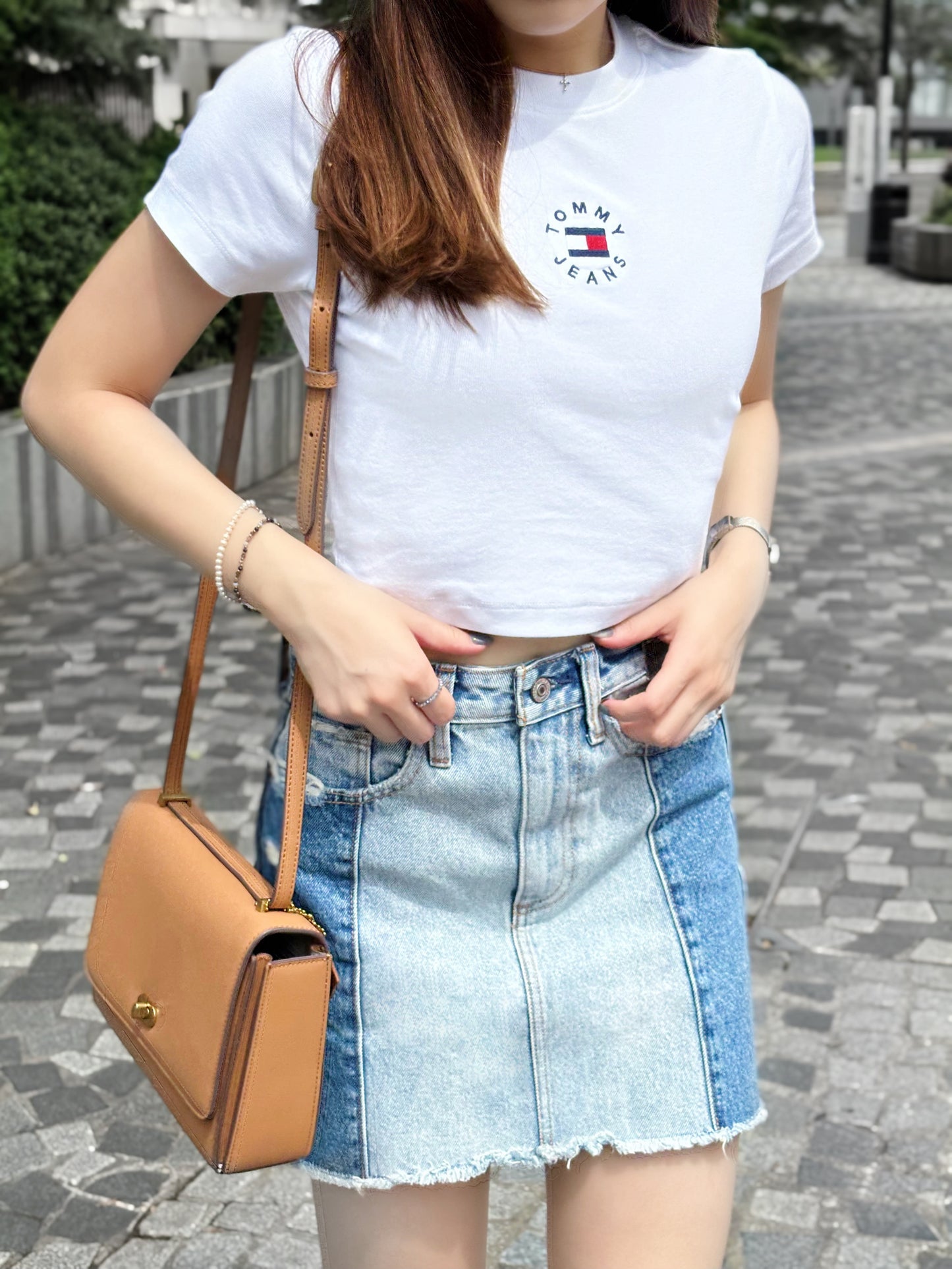 Two-Tone Denim Mini Skirt