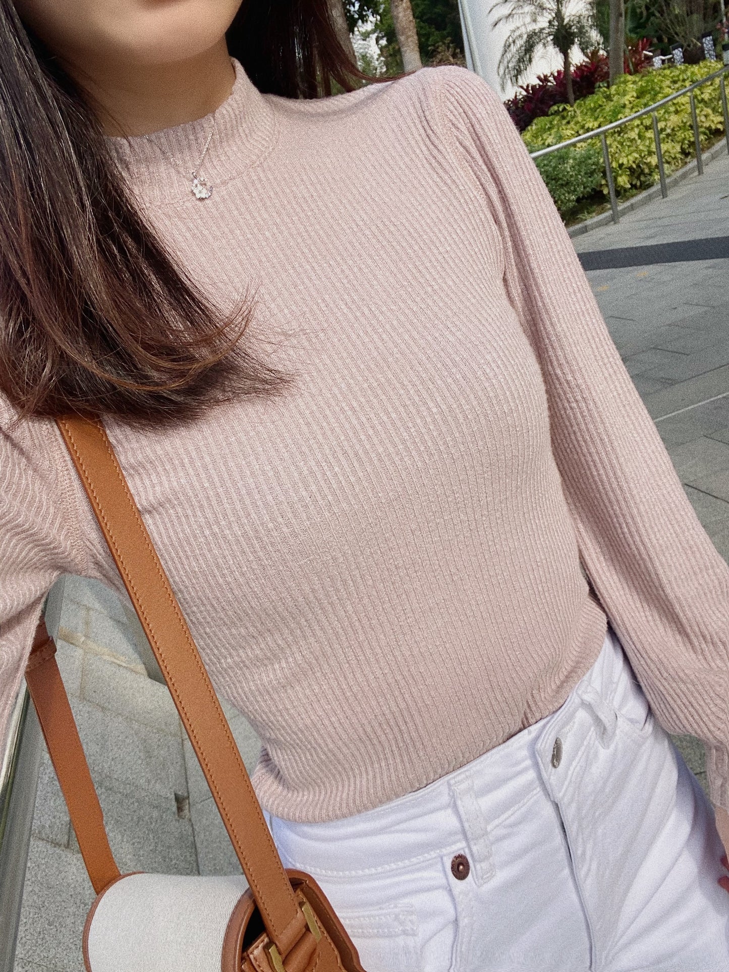 Puff-Sleeve Mock Neck Tee