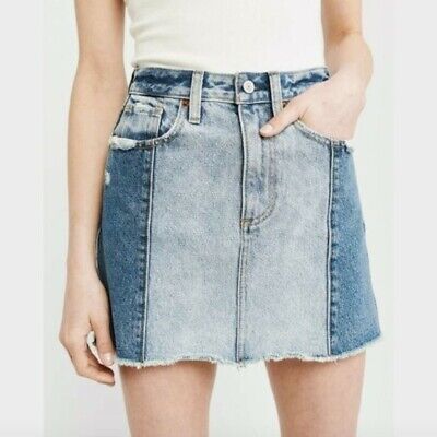 Two-Tone Denim Mini Skirt